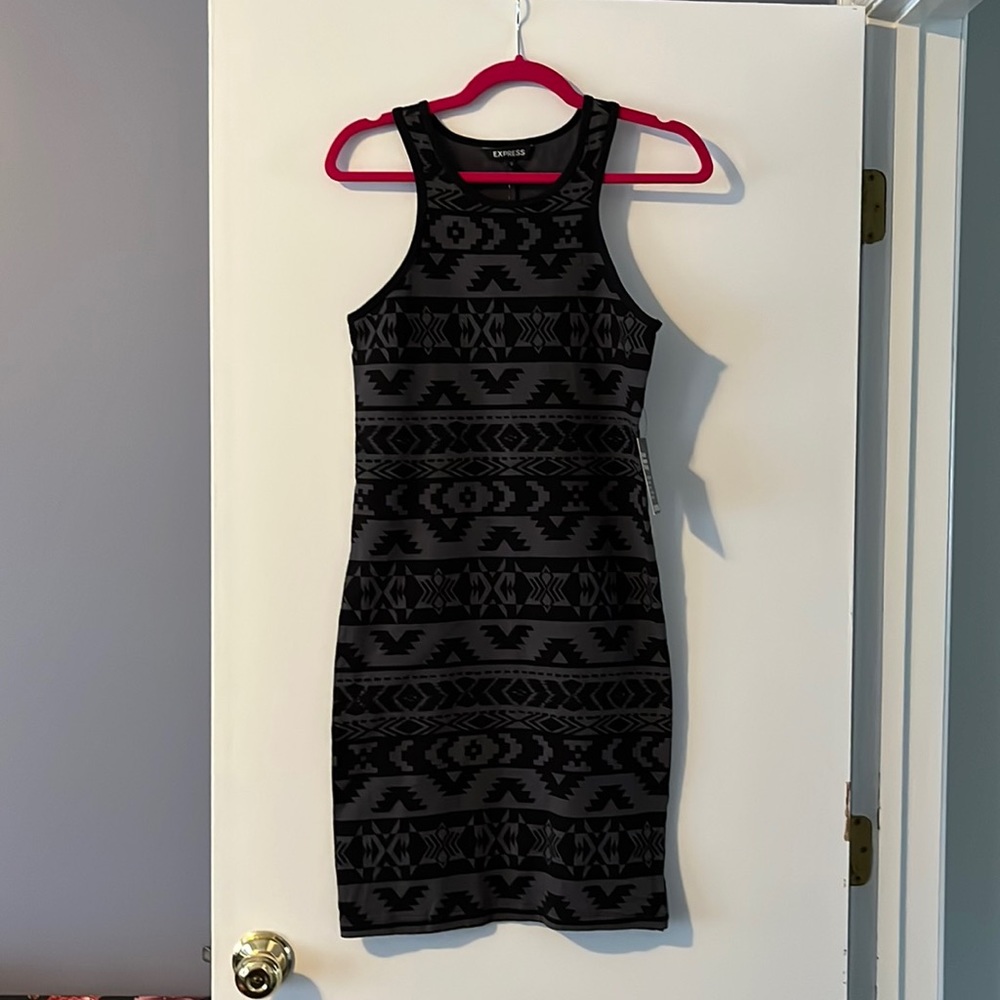 Express Racerback Dress - Medium - Black and Gray Aztec Design